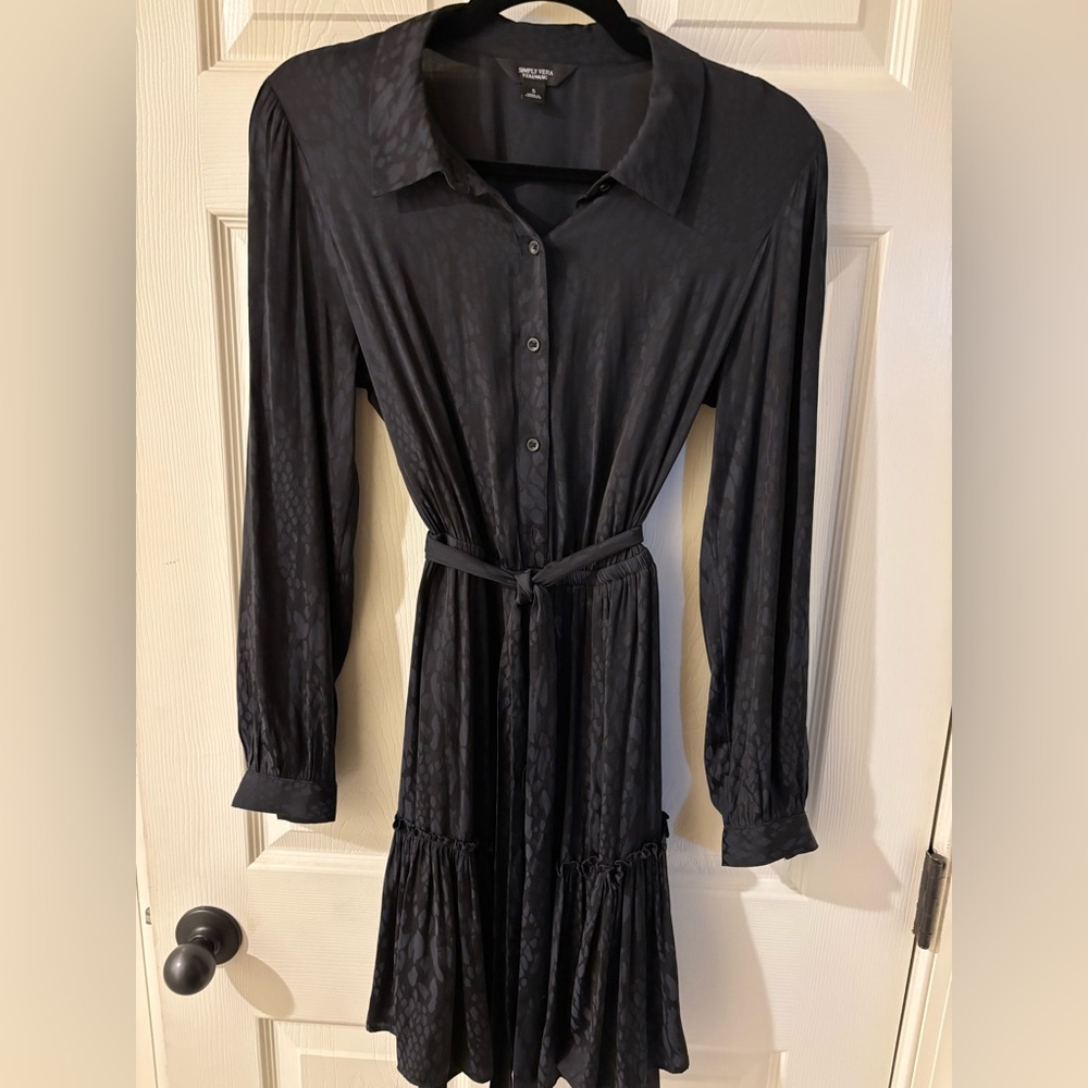 Simply Vera Vera Wang Dark Navy & Black Long Sleeve Dress Small